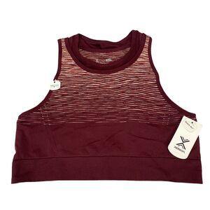 Xersion Crop Top Womens 2XL Burgundy Space Dye Quick Dry Sleeveless Sportswear